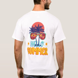 Retro Hello Summer Strand Sfeer Palmboom Achteraan T-shirt