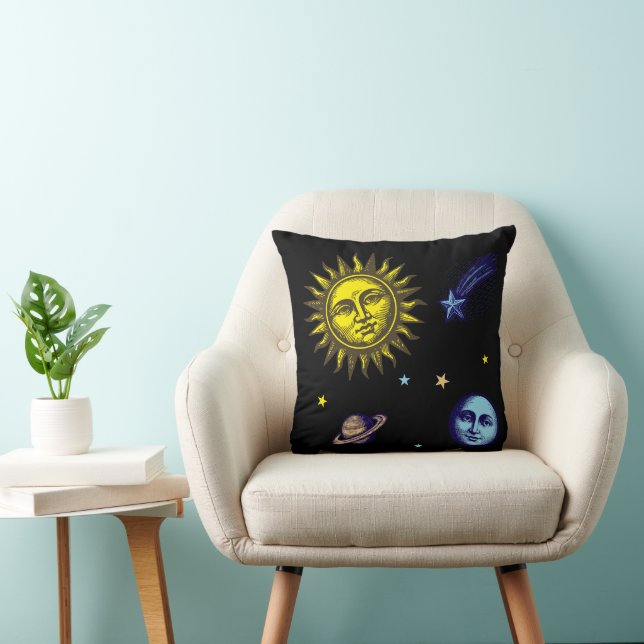 Retro hemellichamen kunst zon maan sterren planeet kussen (Stoel)