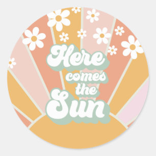 Retro Here comes the Sun Daisy boho verjaardag Ronde Sticker