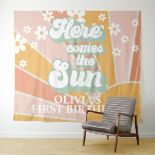 Retro Here Comes the Sun Madeliefje Zonneschijn Ve Wandkleed