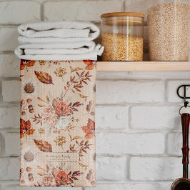 Retro herfst bloemenelegante familienaam gepersona theedoek