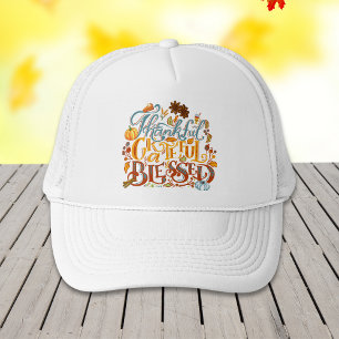 Retro Herfst Dankbaar Gelukkig Gezegende Typografi Trucker Pet