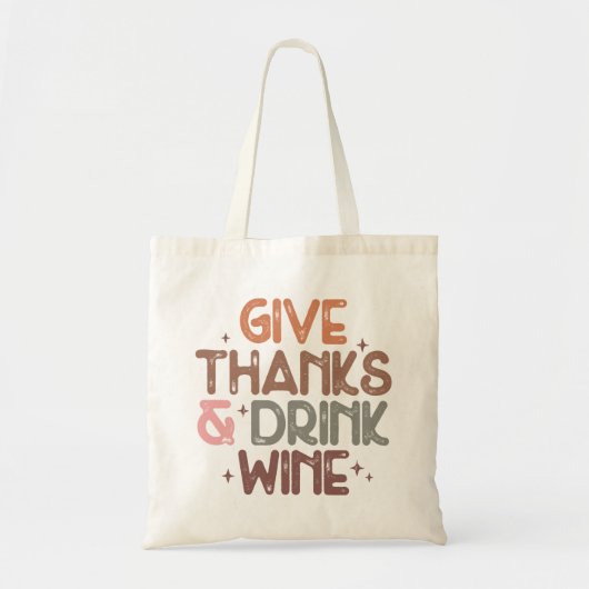 Retro Herfst "Geef Bedankt en Drink Wijn" Quote Tote Bag (Voorkant)