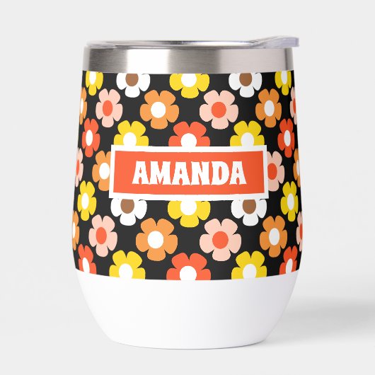 Retro Herfst Herfstbloemen Patroon Zwart (Links)