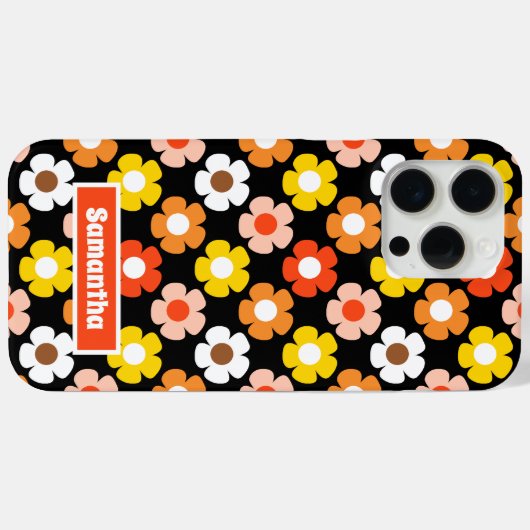 Retro Herfst Herfstbloemen Patroon Zwart Case-Mate iPhone Case (Achterkant (horizontaal))