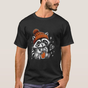 Retro Herfst Racoon Coffee Feral Racoon Pompoen Au T-shirt