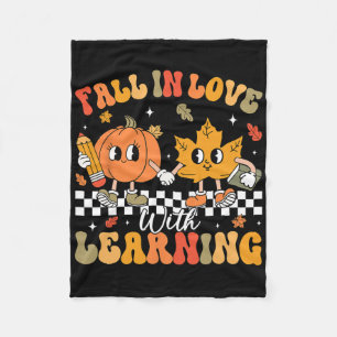 Retro Herfst verliefd op het leren van herfstpompo Fleece Deken