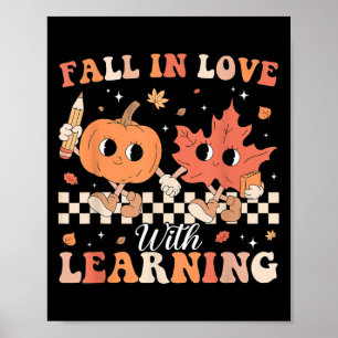 Retro Herfst verliefd op het leren van herfstpompo Poster