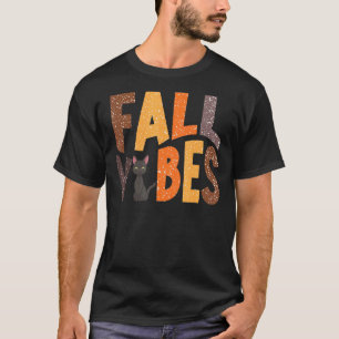 Retro Herfst Vibes Black Cat Happy Najaar Dank T-shirt