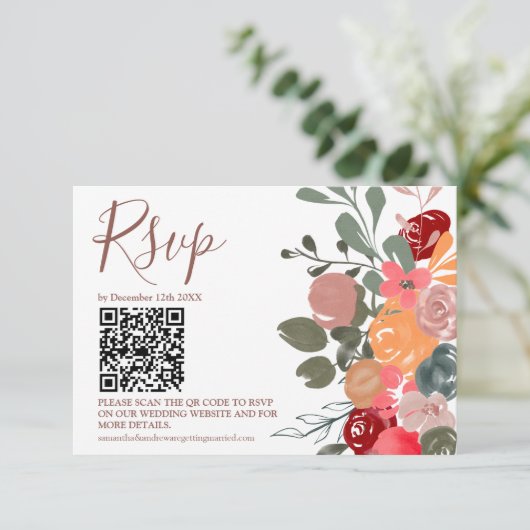 Retro herfst waterverf foto QR bruiloft RSVP (Staand voorkant)