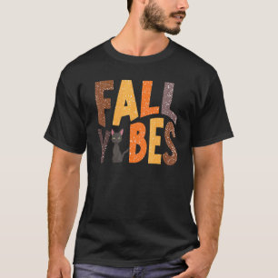 Retro herfststemming Zwarte kat Gelukkige herfst E T-shirt
