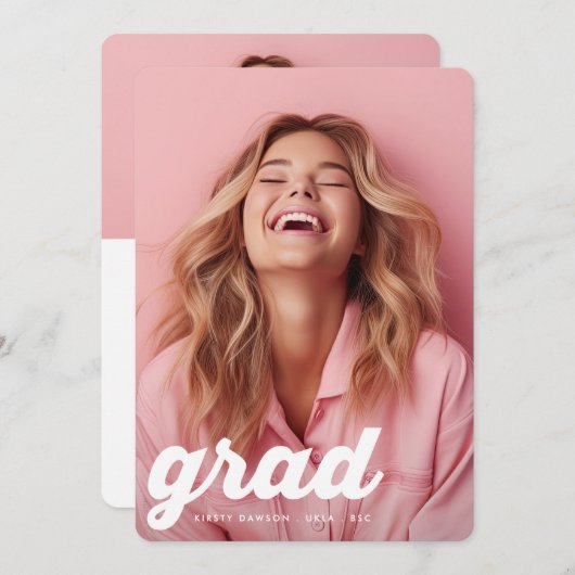 RETRO HET AFSTUDEREN COLLEGE Twee Foto AFSTUDEREN Aankondiging (Voorkant / Achterkant)