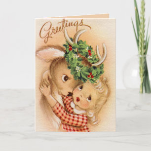 retro het klassieke kerstherdenkingsmeisje feestdagen kaart