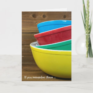 retro het mengen kommen op houten verjaardag kaart