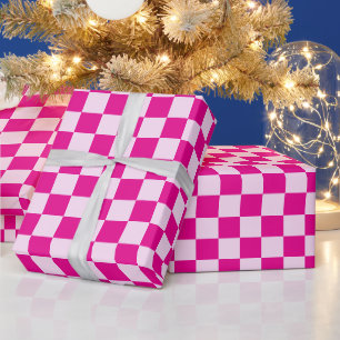 Retro hete roze tartan geruite kerst cadeaupapier