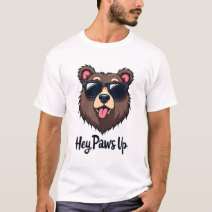 Retro Hey Paws Omhoog Beer met Zonnebril Grappige T-shirt
