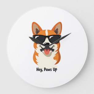 Retro Hey, Paws Omhoog Corgi met Zonnebril Schatti Grote Klok
