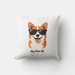 Retro Hey, Paws Omhoog Corgi met Zonnebril Schatti Kussen