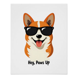 Retro Hey, Paws Omhoog Corgi met Zonnebril Schatti Perfect Poster