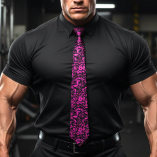 Retro Hibiscus Fuchsia Hawaiian patroon Stropdas