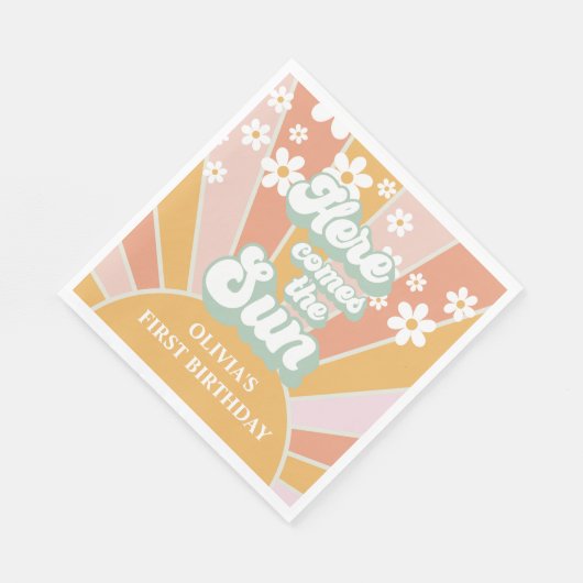 Retro Hier komt de Sun Daisy boho verjaardag Servet (Hoek)