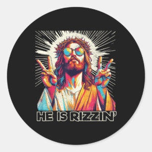 Retro Hij is Rizzin Grappig Jezus heeft Rizzen Pas Ronde Sticker