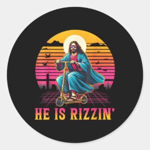 Retro Hij is Rizzin Grappig Jezus heeft Rizzen Pas Ronde Sticker