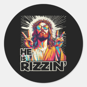 Retro Hij is Rizzin Grappig Jezus heeft Rizzen Pas Ronde Sticker