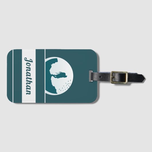 Retro Hiking Camping Landscape Custom Name Blauwgr Bagagelabel (Voorkant (horizontaal))