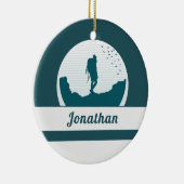 Retro Hiking Camping Landscape Custom Name Blauwgr Keramisch Ornament (Rechts)