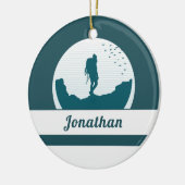 Retro Hiking Camping Landscape Custom Name Blauwgr Keramisch Ornament (Links)