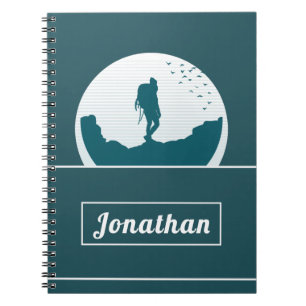 Retro Hiking Camping Landscape Custom Name Blauwgr Notitieboek