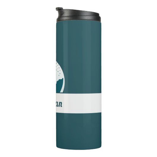 Retro Hiking Camping Landscape Custom Name Blauwgr Thermosbeker (Geroteerd rechts)