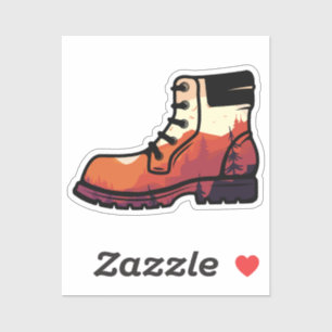 Retro Hiking Shoe Landscape - Wilderness Sunset Sticker