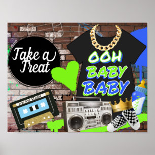 Retro Hip Hop Baby shower-Ooh Baby-Treat Sign Poster