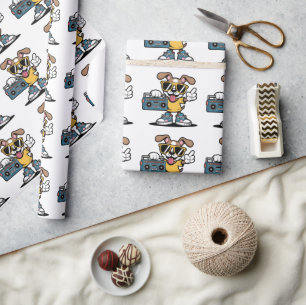 Retro Hip Hop Hond: Cool Cartoon Puppy Cadeaupapier