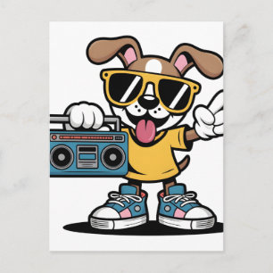 Retro Hip Hop Hond: Cool Tekenfilm Puppy Briefkaart
