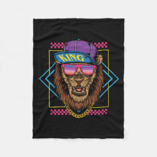 Retro  Hiphop Lion draag Snapback Illustrat Fleece Deken