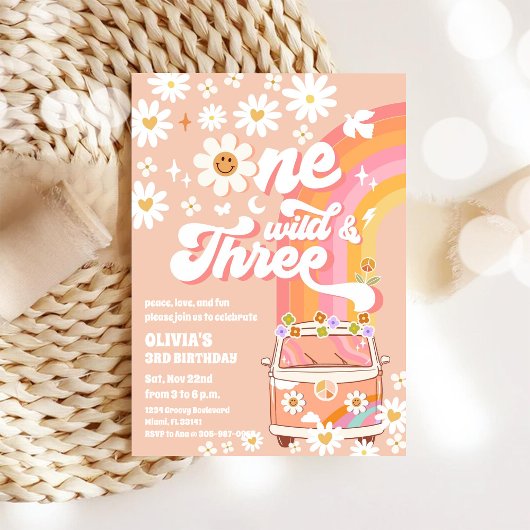 Retro Hippie 3rd Birthday Invitation