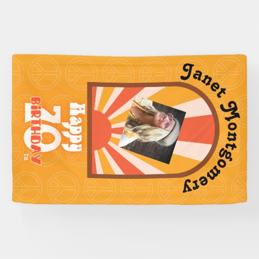 Retro Hippie 60's Custom Foto 70e Verjaardag Spandoek (Horizontaal)