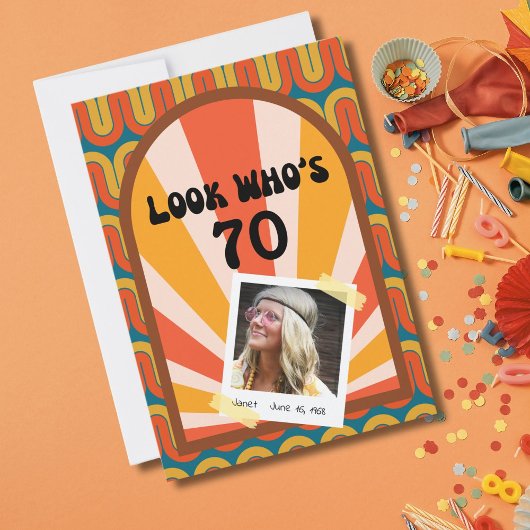Retro Hippie 60's Foto 70e verjaardag Kaart
