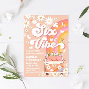 Retro Hippie 6de Verjaardagsuitnodiging Kaart