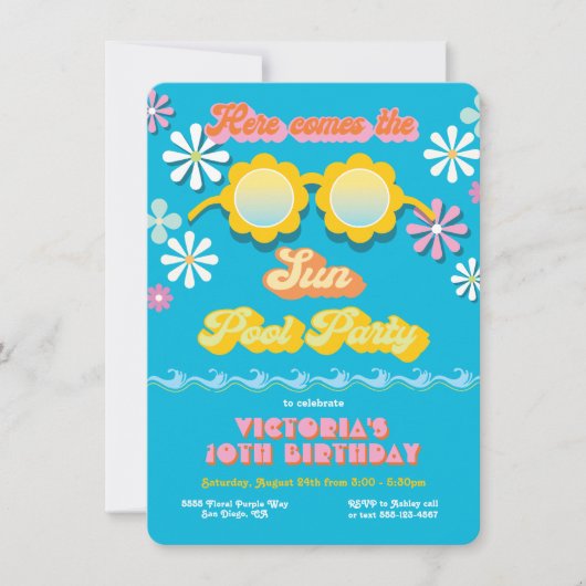 Retro Hippie 70's 60's Madelijn Zwembad Feest Verj Kaart (Voorkant)