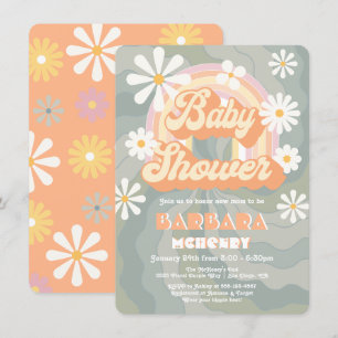 Retro Hippie 70's 60's Rainbow Daisy Baby shower Kaart