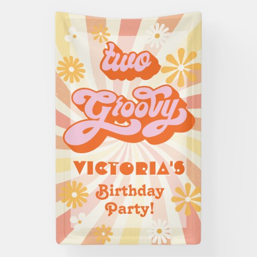 Retro Hippie 70's 60's Two Groovy Birthday Party Spandoek (Verticaal)