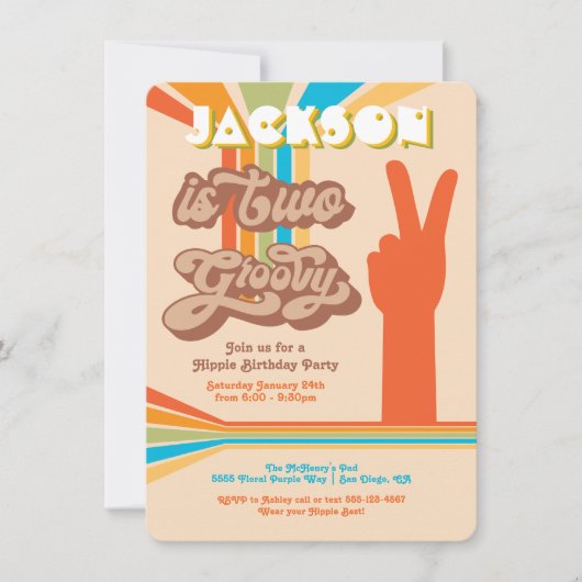 Retro Hippie 70's 60's Two Groovy Peace Sign Kaart (Voorkant)