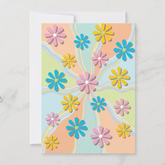 Retro Hippie 70's Daisy Pool Party, Birthday I Kaart (Achterkant)