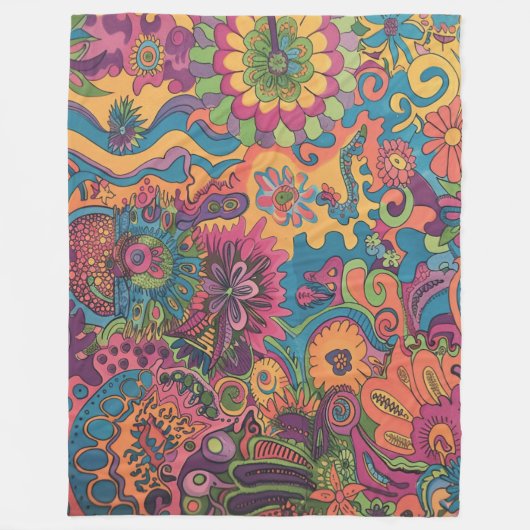 Retro Hippie: 70s Road Trip Kleuren Fleece Deken (Voorkant)