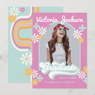 Retro Hippie Afstudeerfoto Aankondiging