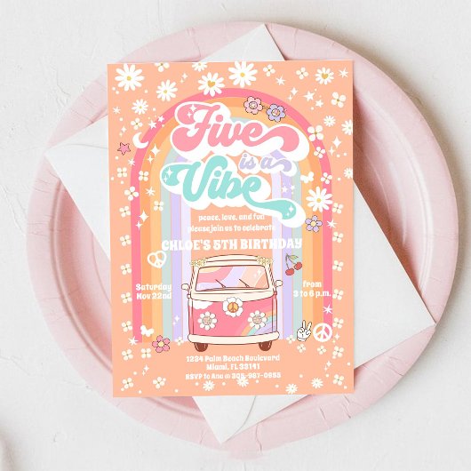 Retro Hippie Birthday Invitation Kaart